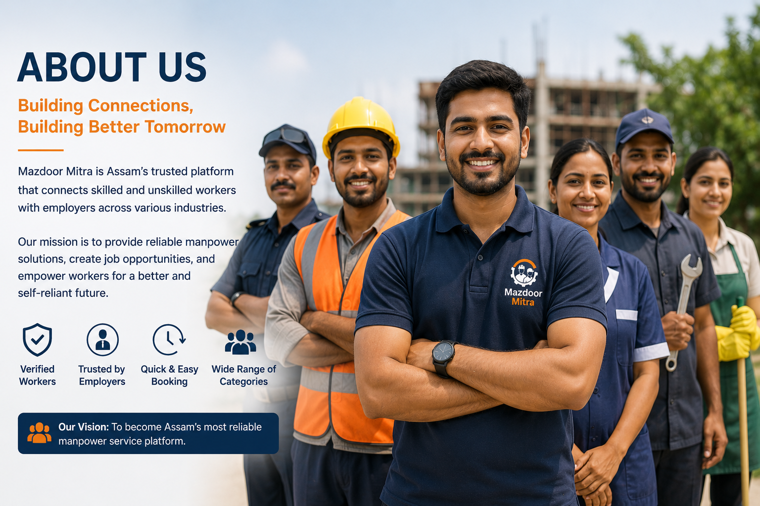 Team of skilled and verified workers representing Mazdoor Mitra labour supply services across Assam.